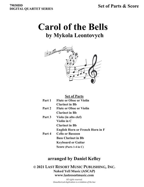 Carol Of The Bells For String Quartet Or Wind Quartet (Mixed Quartet, Double Reed Quartet, Or Clarin